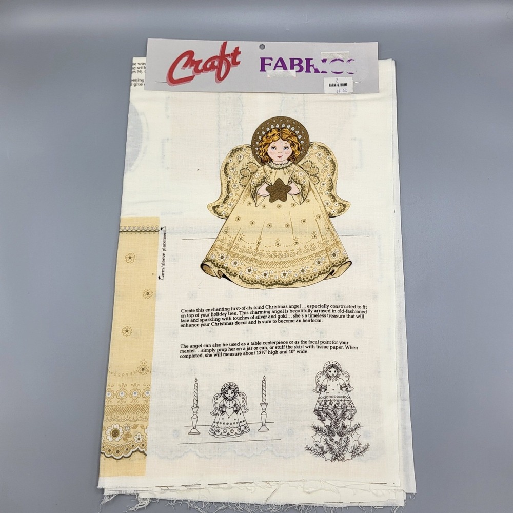 90s Craft Fabrics Cut & Saw Christmas Angel Sewing Panel Tree Topper Centerpiece